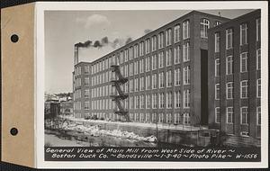 General view of main mill from west side of river, Boston Duck Co., Bondsville, Palmer, Mass., Jan. 3, 1940