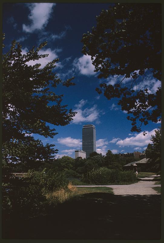 View from park with Prudential Tower in distance, Boston