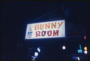 Bunny Room sign lit up at night, San Francisco