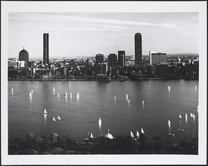 Sailboats on the Charles River, view from Cambridge toward Boston