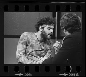 "Yippie" Jerry Rubin interviewed at WBZ TV Studio, Brighton