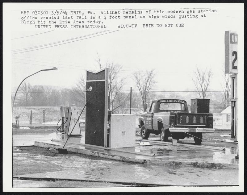 Erie, Pa. All that remains of this modern gas station office erected
