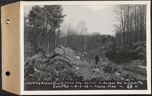 Contract No. 60, Access Roads to Shaft 12, Quabbin Aqueduct, Hardwick and Greenwich, looking ahead (east) from Sta. 40+75, Greenwich and Hardwick, Mass., Apr. 5, 1938