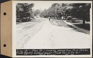 Contract No. 70, WPA Sewer Construction, Rutland, line "A", Main Street, looking ahead from manhole 1A, Rutland Sewer, Rutland, Mass., May 23, 1941