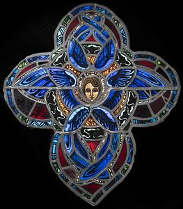 Quatrefoil of angel with blue wings