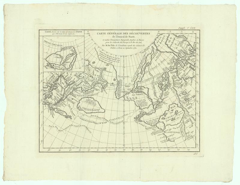 Carte generale des decouvertes de l'Amiral de Fonte, et autres navigateurs espagnols, anglois et russes pour la recherche du passage a la mer du sud