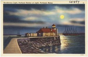 Breakwater Light, Portland Harbor at night, Portland, Maine