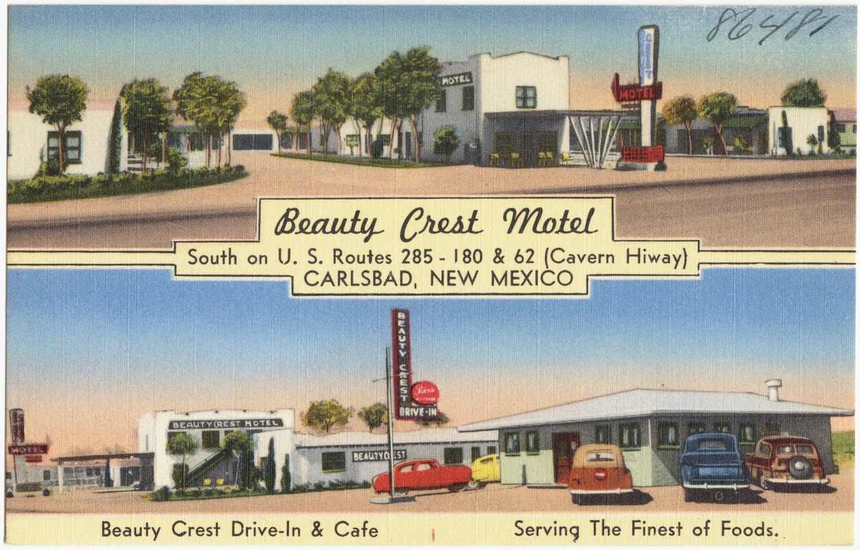 Beauty Crest Motel, south on U.S. Routes 285 - 180 & 62 (Cavern Hiway), Carlsbad, New Mexico