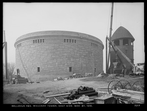 Distribution Department, Southern Extra High Service Bellevue Reservoir, east side of masonry tower, Bellevue Hill, West Roxbury, Mass., Nov. 27, 1915