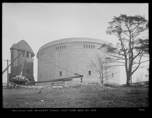 Distribution Department, Southern Extra High Service Bellevue Reservoir, west side of masonry tower, Bellevue Hill, West Roxbury, Mass., Nov. 27, 1915