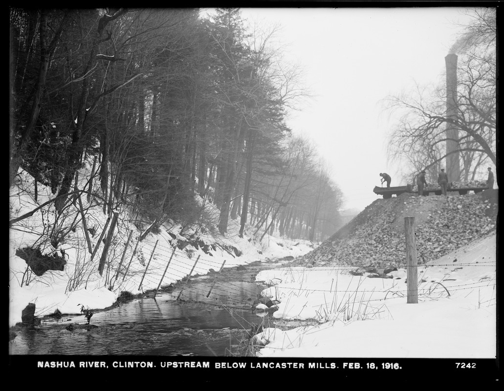 Wachusett Department, Nashua River, upstream below Lancaster Mills, Clinton, Mass., Feb. 18, 1916