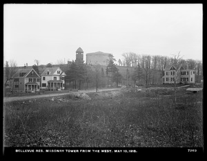 Distribution Department, Southern Extra High Service Bellevue Reservoir, masonry tower from the west, Bellevue Hill (compare with No. 7269), West Roxbury, Mass., May 10, 1916