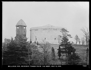 Distribution Department, Southern Extra High Service Bellevue Reservoir, masonry tower from the west, Bellevue Hill, West Roxbury, Mass., May 10, 1916