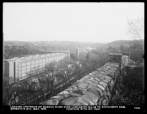 Wachusett Department, Wachusett Dam, looking upstream of Nashua River over Lancaster Mills to Wachusett Dam, Reservoir, etc., from Cedar Street (compare with No. 7287), Clinton, Mass., May 1, 1916