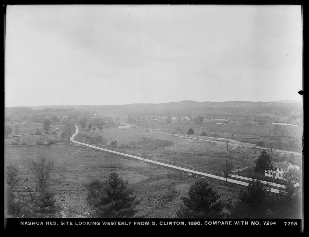 Wachusett Department, Nashua Reservoir site, looking westerly from South Clinton (compare with No. 7294), Boylston; Clinton, Mass., Apr.-May 1897