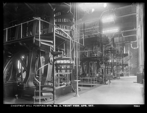 Distribution Department, Chestnut Hill Low Service Pumping Station, front view of engines, Brighton, Mass., Apr. 1917