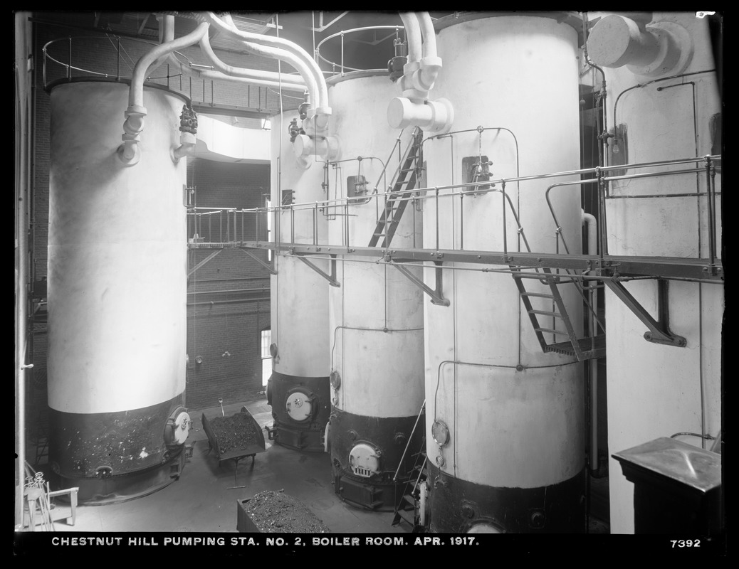 Distribution Department, Chestnut Hill Low Service Pumping Station, boiler room, Brighton, Mass., Apr. 1917