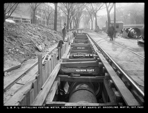 Distribution Department, Low Service Pipe Lines, installing Venturi meter, Beacon Street at St. Mary's Street, Brookline, Mass., May 31, 1917