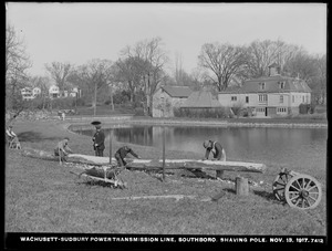 Wachusett Department, Wachusett-Sudbury power transmission line, shaving pole, Southborough, Mass., Nov. 13, 1917