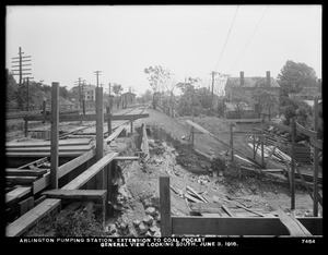 Distribution Department, Arlington Pumping Station, extension to coal pocket, general view looking south, Arlington, Mass., Jun. 3, 1918