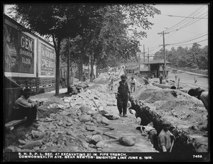Distribution Department, Southern High Service Pipe Lines, Section 47, excavating 20-inch pipe trench, Commonwealth Avenue at Newton-Brighton line, Brighton; Newton, Mass., Jun. 5, 1918