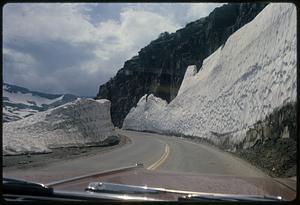 Curve in mountain road from car