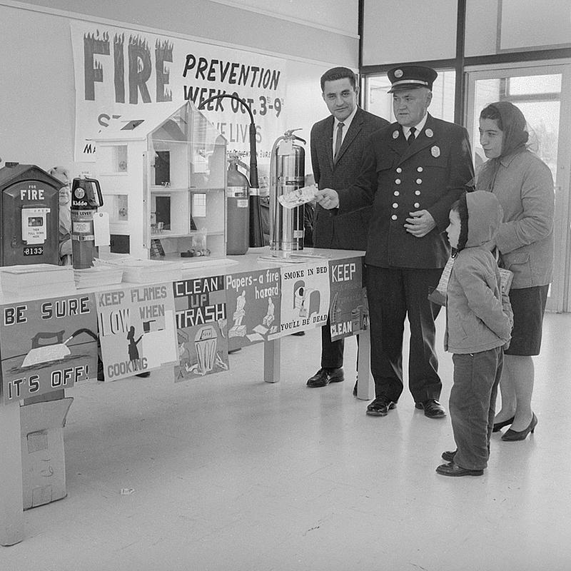 Fire prevention display Arlan's Department Store, New Bedford Digital