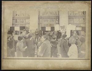 Cambridge, Mass. – Some 500 students and educators including two mock coffins, held an anti-Vietnam War demonstration 2/13 outside the law school at Harvard University where United Nations Ambassador Arthur Goldberg was conducting a seminar. One agitator joined the demonstration.