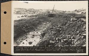 Contract No. 80, High Level Distribution Reservoir, Weston, looking west Sta. 885+/- showing ledge excavation, high level distribution reservoir, Weston, Mass., Jan. 23, 1940