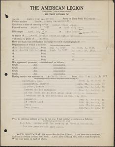 American Legion military record of Harry William Hersum