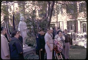 Unidentified group of people, including VFW members, Louisburg Square, Boston