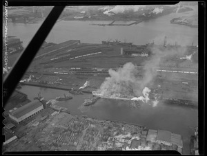 Aerial photos of ship on fire