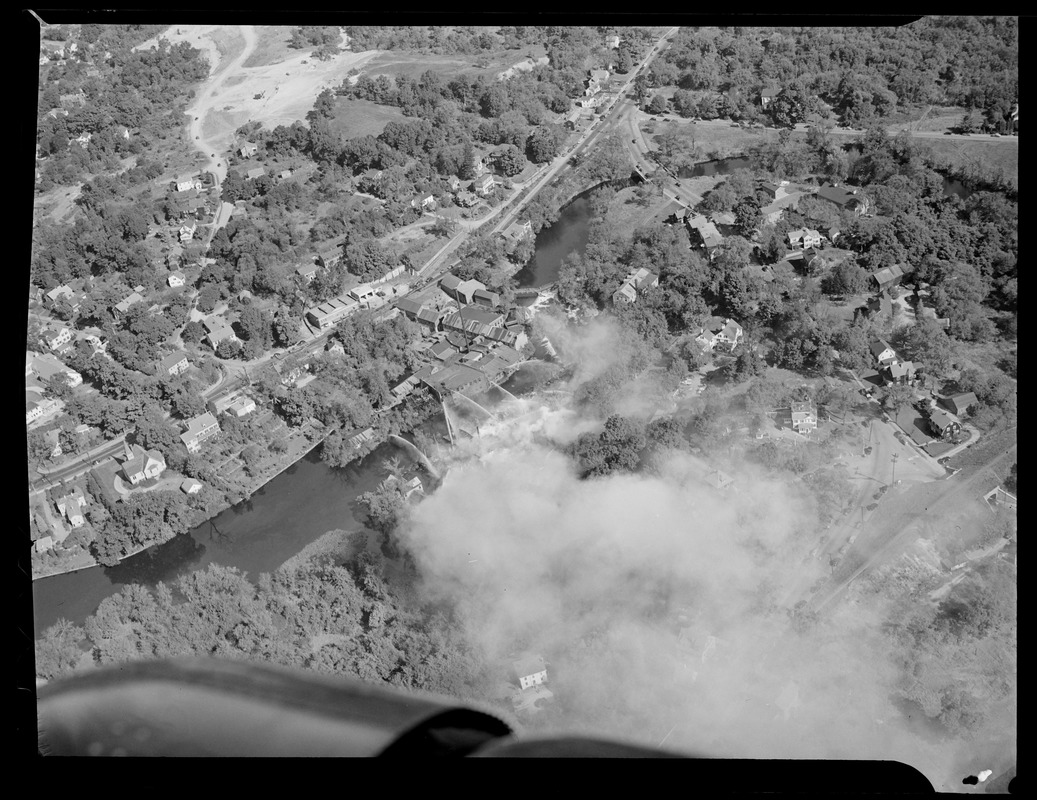 Aerial view of blaze near river