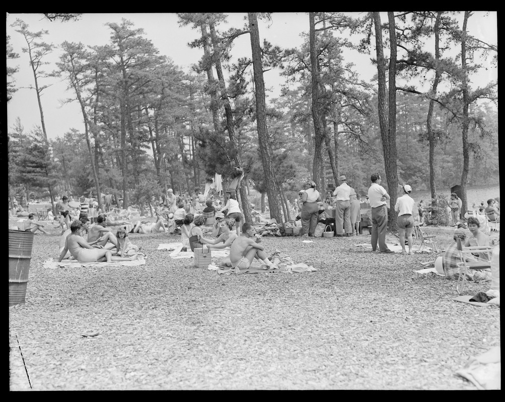 Picnicking at College Pond, Myles Standish Forest, South Carver, Mass ...