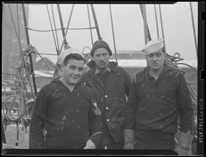 Ships - rigging - people on deck, sailors, spectators - event?