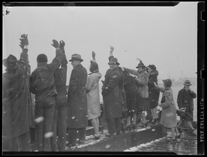 Ships - rigging - people on deck, sailors, spectators - event?