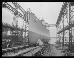 Ship being launched at Fore River Ship Building Co. - Quincy