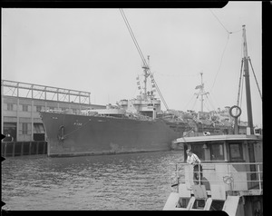 Ship - US Navy transport P 132. Tug boat Mercury - Powhaton in front.