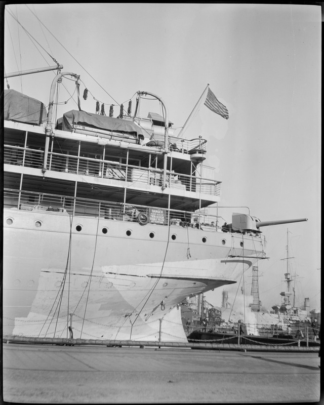 Ship, possibly converted liner for transport