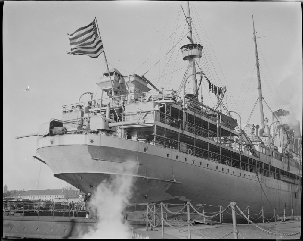 Ship, possibly converted liner for transport