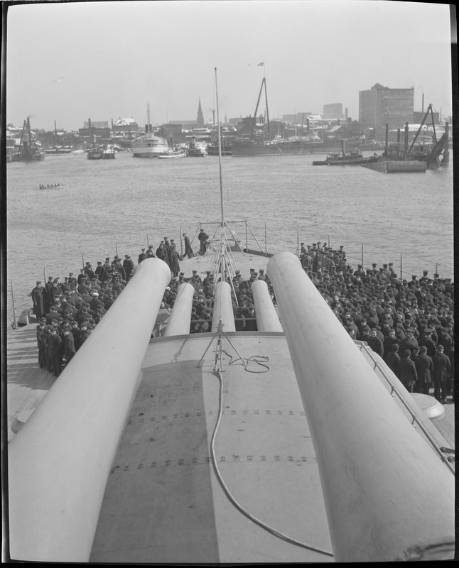 Sailors on deck of battleship, Navy Yard