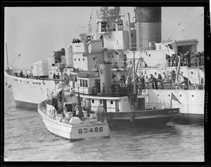Tug G.B. Loring and Launch 83486 alongside Coast Guard ship USS Bibb