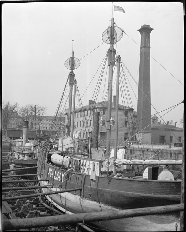 Lightship Pollock in Navy Yard dry dock Digital Commonwealth