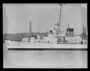 USS Bibb, Coast Guard ship, sailing past Bunker Hill monument