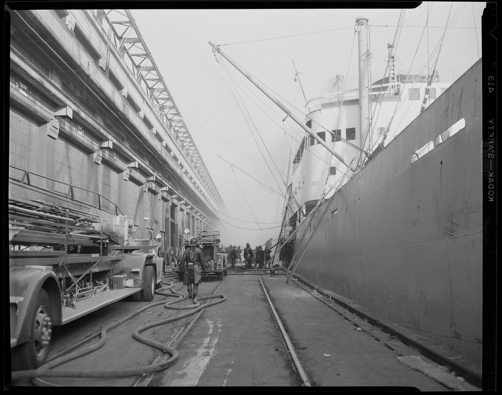 Fire aboard the "Black Falcon," Oslo. Tug "Hercules."