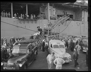 Fire aboard aircraft carrier USS Leyte, South Naval annex, S. Boston