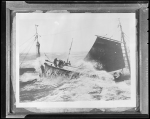 Rescue in progress in North Sea off Scheveningen, Holland. Sch 102 sank in gale.