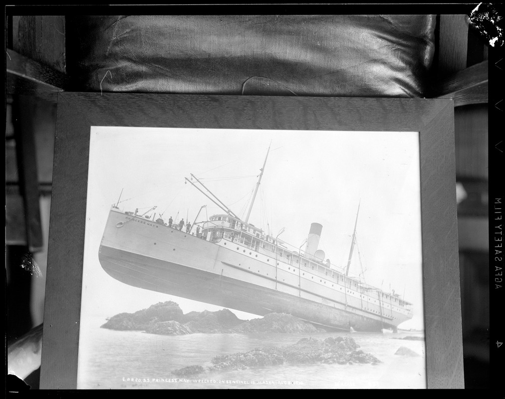 Photo of the wreck of the Princess May that hangs at Boston Y.C., Rowes Wharf