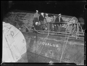 Sub "Squalus" in Portsmouth Navy Yard showing pontoons keeping her afloat