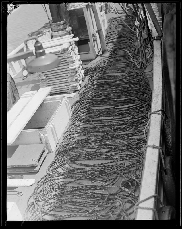 Rope on deck of fishing boat, Gloucester